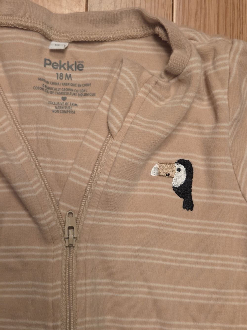 5/$20 Pekkle 18M Tan Striped Toucan Footed Onsie Zip Up Sleeper Pajamas - Picture 2 of 4
